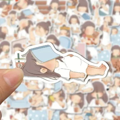 50pcs Cute Lazy Fat Girl Cartoon Random Stickers