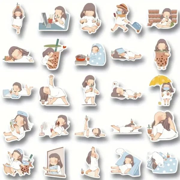 50pcs Cute Lazy Fat Girl Cartoon Random Stickers